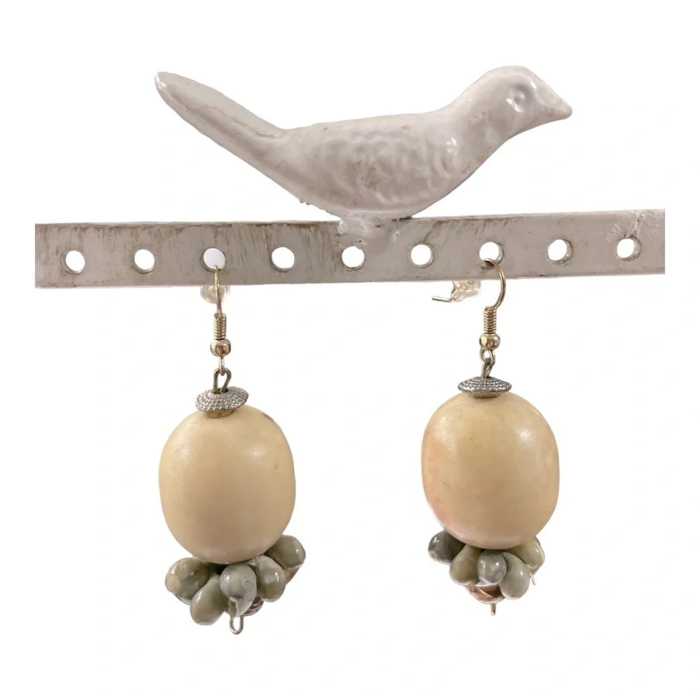 Handmade drop earrings with shells, beads and stone